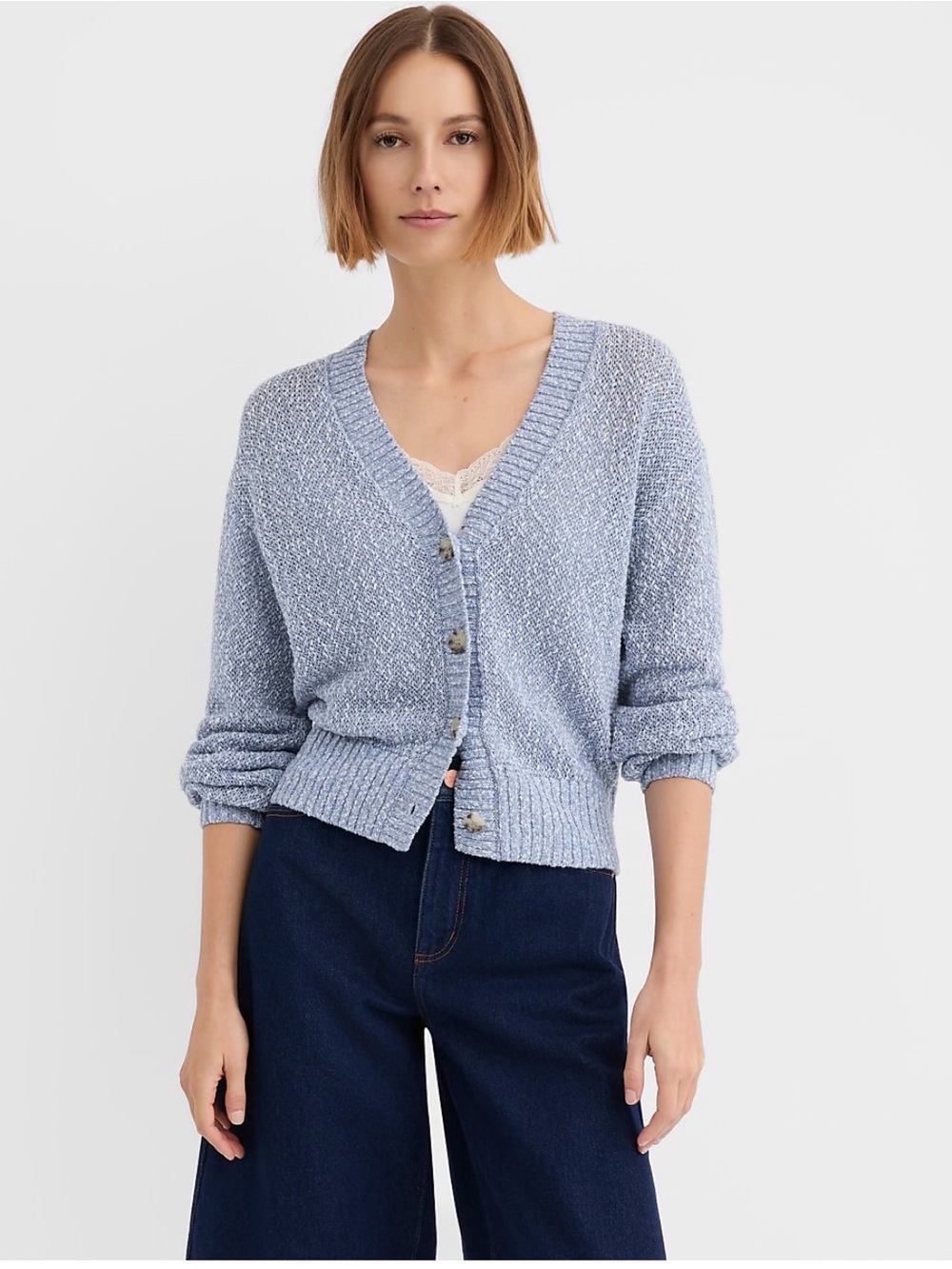 Loft  Marled Textured Cardigan Light Blue   NWT